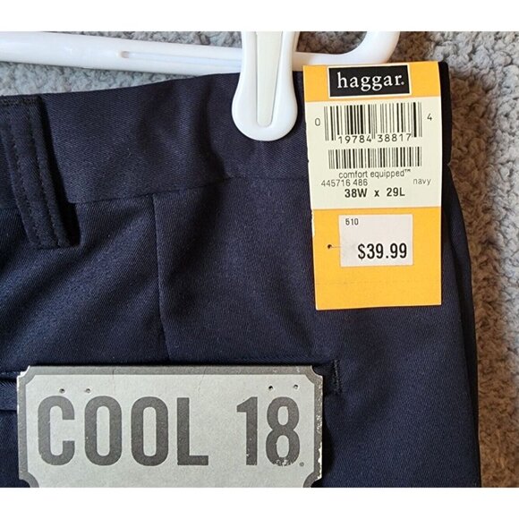 NEW Haggar Cool 18 Navy Blue Comfort Equipped Wrinkle Free Pants Size 38 x 29 - Picture 11 of 13